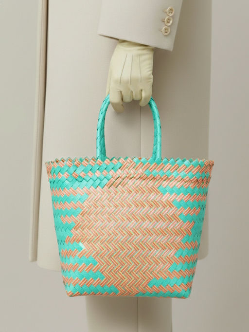 Сумка плетёная, 30×15×35 см, пластик, бирюзово-жёлтая