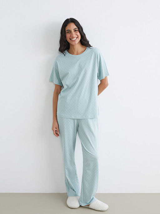 Bisiklet Yaka Puantiyeli Kad?n Pijama Tak?m