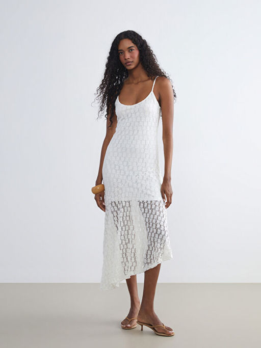 U Yaka Ask?l? Dantelli Elbise