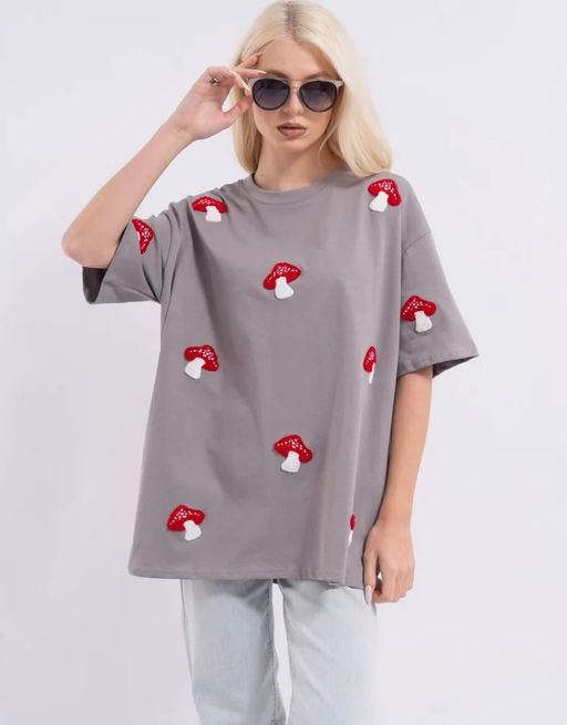 K12427 Футболка OVER SIZE (плотный хлопок) СЕРЫЙ