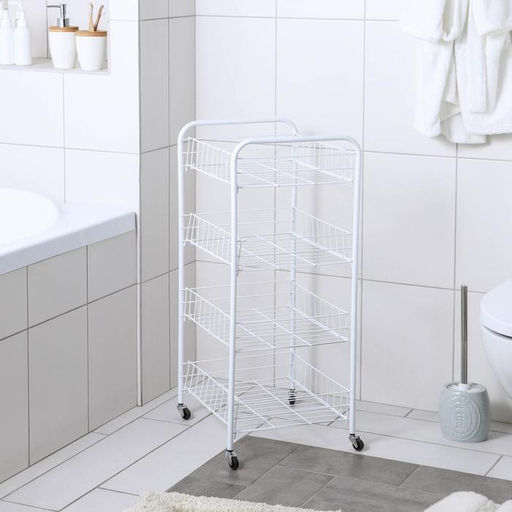 Этажерка напольная 4-х секционная Доляна, на колёсах, 31×34×77 см, белая