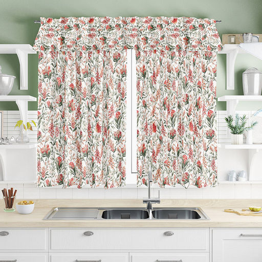 Шторы для кухни с ламбрекеном, 3шт: 110х160см - 2шт "Сардиния", ламбрекен 326х34см, на шторной ленте, рогожка, хлопок "Премиум" 186г/м2, упаковка классическая 28х41см, "Домашняя мода" (Россия)