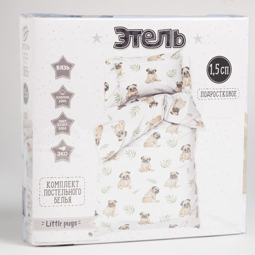 Постельное бельё Этель 1,5 сп Мопсы 143х215 см, 150х214 см, 50х70 см -1 шт, 100% хлопок, бязь  фото 5