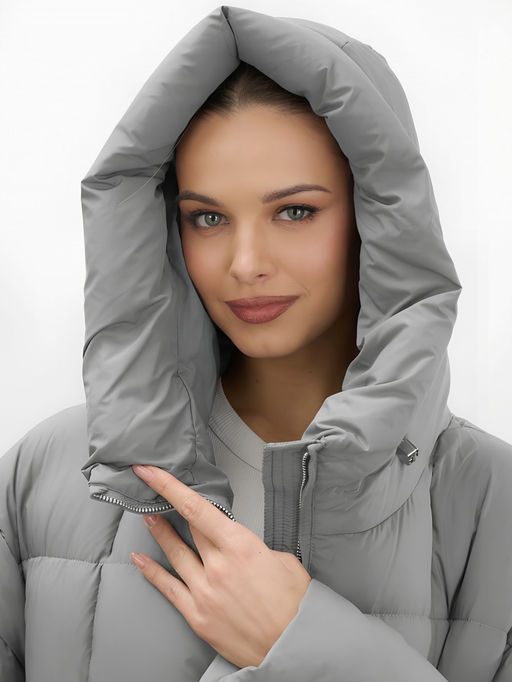 Пальто зимнее утепленное с капюшоном женское серого цвета 7741Sr Бренд: Visdeer фото 8