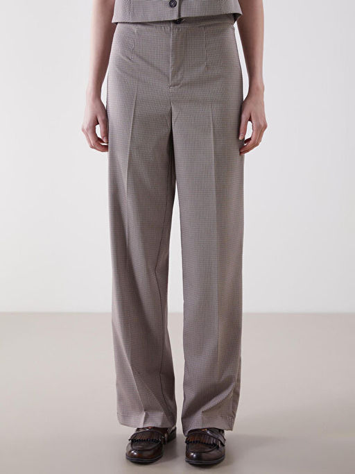 Standart Fit Ekose Kad?n Pantolon