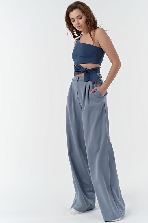 Кроп-топ трикотажный на одно плечо индиго