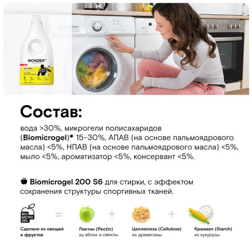 Гель для стирки мембраны, спортивной одежды, пуховиков, Белые цветы и Груша WONDER lab, 1000мл