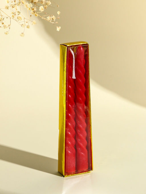 Цена за 4 шт. Набор свечей витых, 1.5×15 см, 2 шт., красный