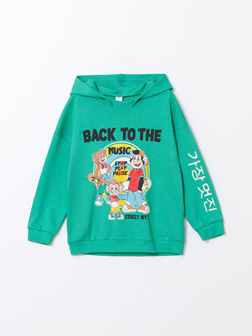 Kap??onlu Nastoljik Maymun Bask?l? Erkek Bebek Sweatshirt