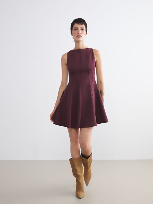 Bisiklet Yaka Peplum Mini Elbise