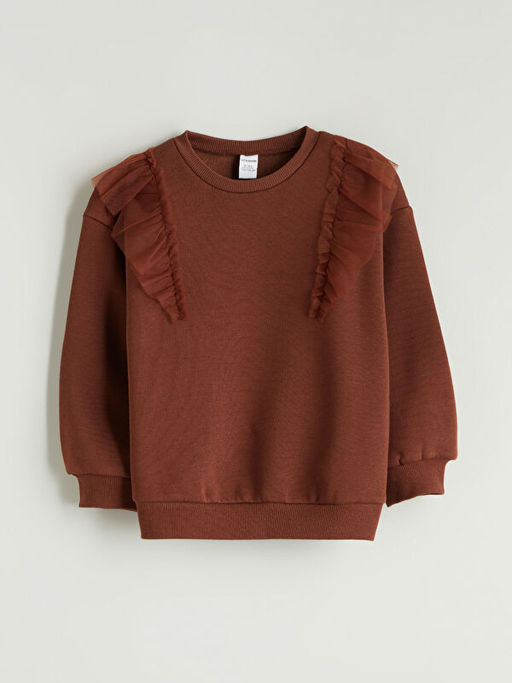 Bisiklet Yaka ?i?ekli K?z ?ocuk Sweatshirt 2li