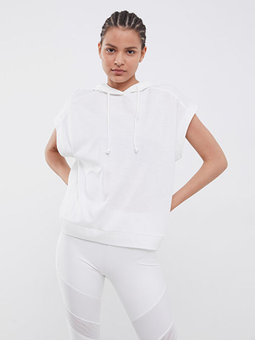 Kap??onlu Bask?l? K?sa Kollu Kad?n Spor Ti??rt - Waikiki фото 3