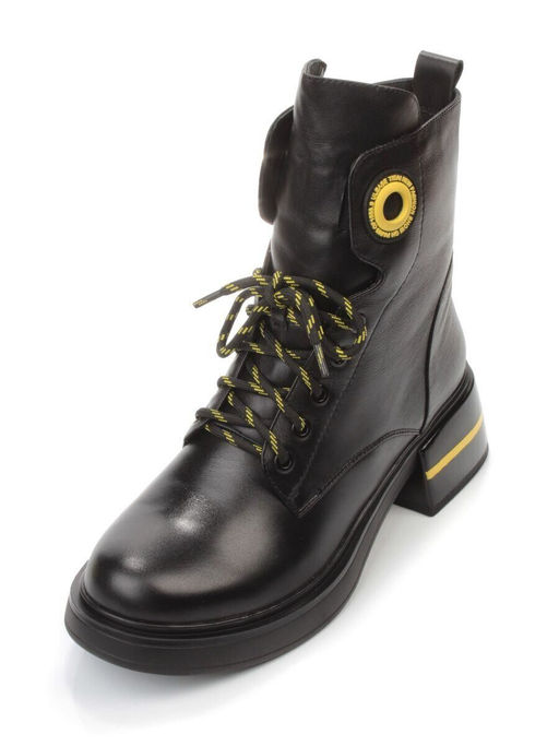 01-P514-3 BLACK/YELLOW Ботинки демисезонные женские (натуральная кожа, байка)
