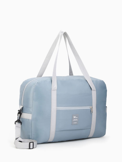 Сумка дорожная на молнии, 3 наружных кармана, держатель для чемодана, длинный ремень, голубая
