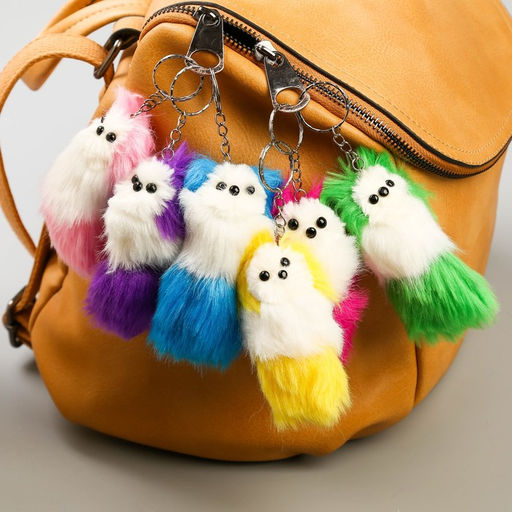 Цена за 12 шт. Пушистик на кольце с пищалкой "Пёсик с цветными ушками и хвостом" МИКС 10х4х4 см