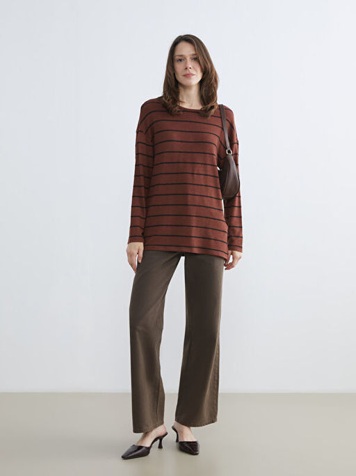 Bisiklet Yaka ?izgili Kad?n Ti??rt