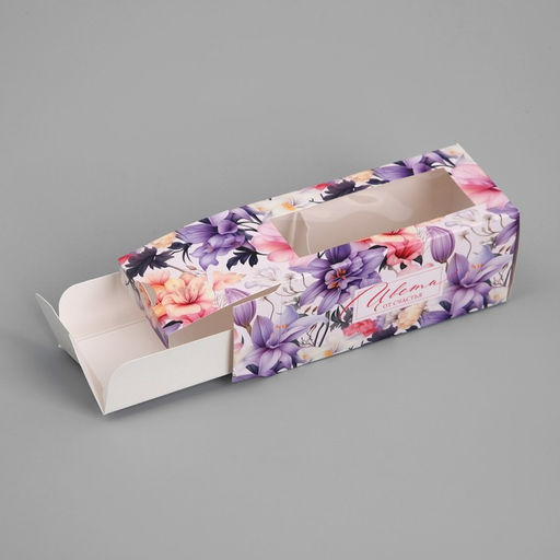 Цена за 5 шт. Коробка для макарун, кондитерская упаковка «Цветы», 12 х 5.5 х 5.5 см