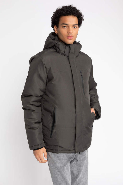 Водоотталкивающее пальто обычного кроя с капюшоном - Defacto фото 6