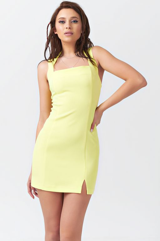 Платье летнее облегающее на бретелях неоновое желтое - Fly фото 9