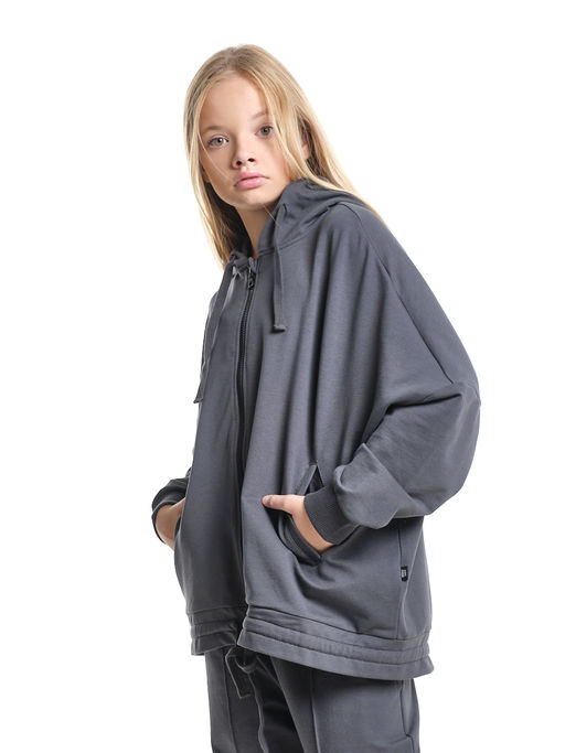 Толстовка на молнии с капюшоном 22-7640 серый - Mini maxi фото 24
