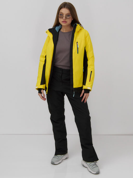 Горнолыжная куртка женская зимняя желтого цвета 027J - Chunmai фото 8