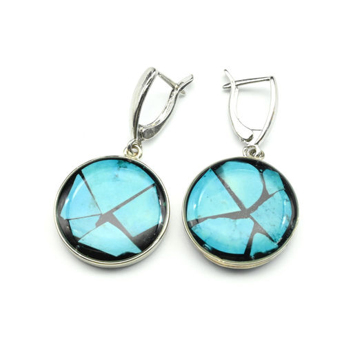 Серьги "Мозаика" из бирюзы (имитация) 22мм.