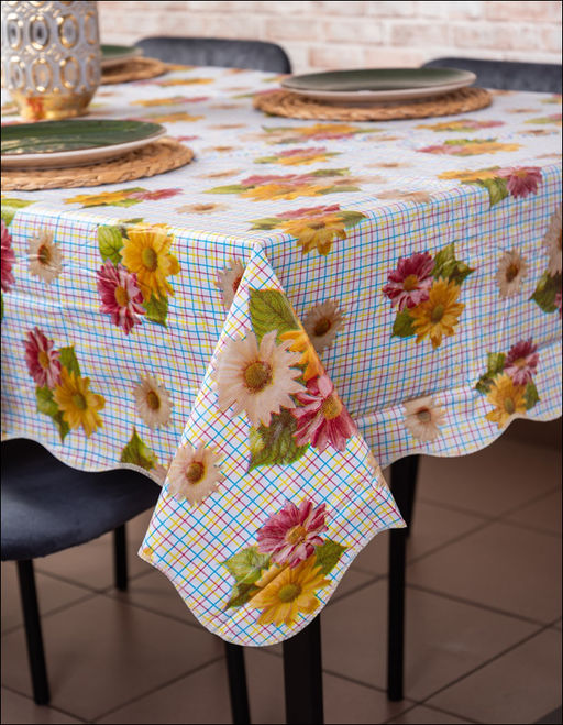 Скатерть, без кружева, 152х203см, хризантемы