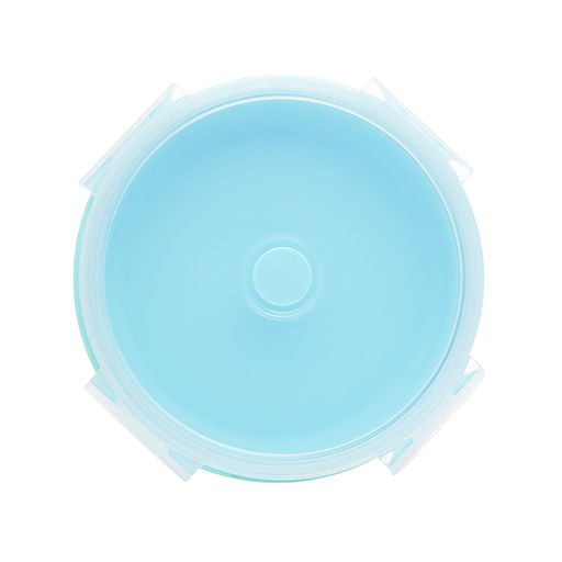 Ланчбокс складной герметичный круглый, 1200 мл, диаметр 18 см, высота 8 см, в сложенном виде высота 2,5 см, силиконовый, с пластиковой крышкой, с отвестием вентиляции и силиконовой заглушкой, мятный - Devente фото 4