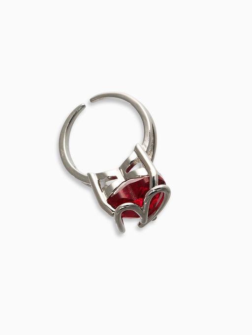 Кольцо «Сердце» с камнем, цвет красный в серебре, безразмерное