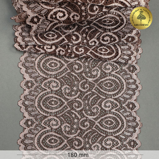 Кружево-стрейч KRUZHEVO арт.TBY.L1351 шир.180мм цв.т.бежевый+св.бежевый уп.25м