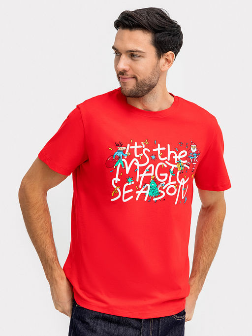 Футболка мужская новогодняя в красном цвете с печатью - Mark formelle фото 3