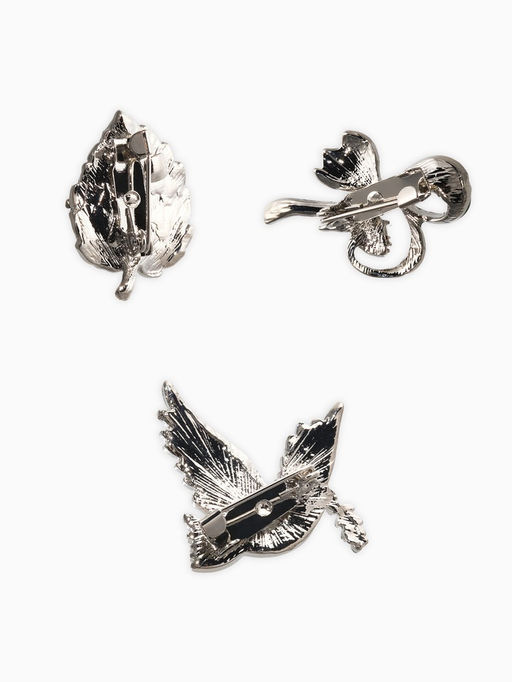 Броши "Голубь, листик, подснежник" (набор 3шт), цветной в серебре