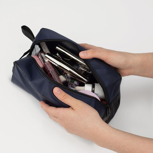 Косметичка на молнии с ручкой, объёмная, большая, тёмно-синяя - Simaland фото 4