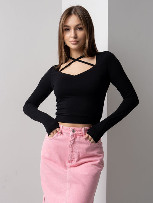 Кроп-топ с регулируемыми завязками  жен.арт.1128-1,черный - Binita фото 6