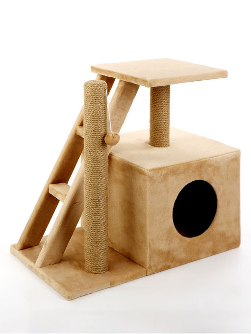 Домик для кошек с когтеточкой «Домосед», с лестницей и площадкой, 60×35×56 см, бежевый