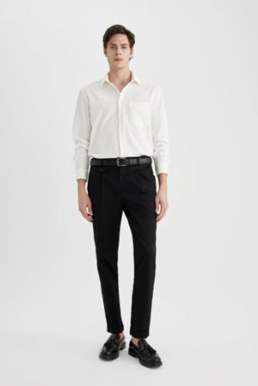 Twill Pantolon Tapered Fit Cepli Basic Duz Duble Paca