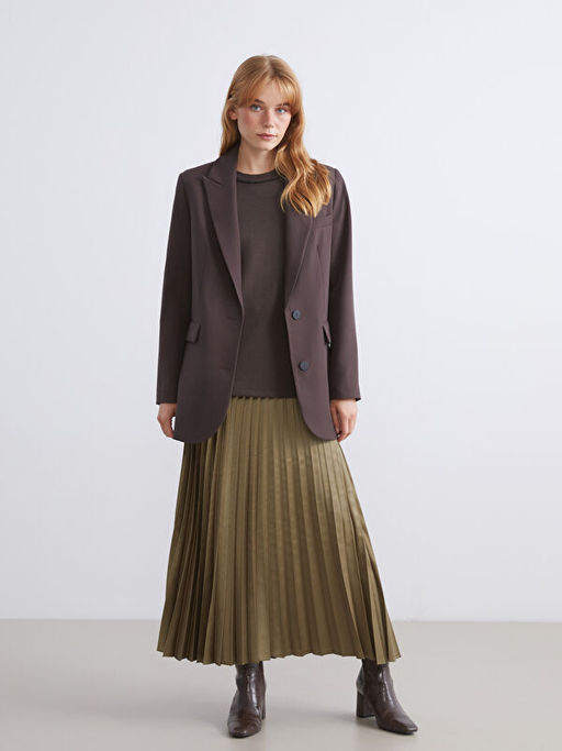 Beli Lastikli Saten Pileli Etek