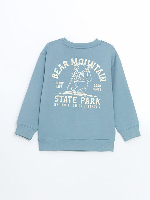 Bisiklet Yaka Bask?l? Erkek ?ocuk Sweatshirt