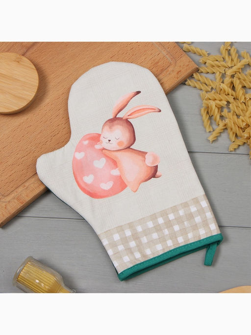 Цена за 2 шт. Варежка - прихватка «Этель. Пасхальный кролик», 20×28 см, саржа, 100% хлопок, ватин 250 г/м²