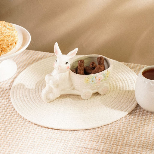 Конфетница SL Home «Пасхальные кролики», 21.5×10.5×15.5 см, доломит, белая