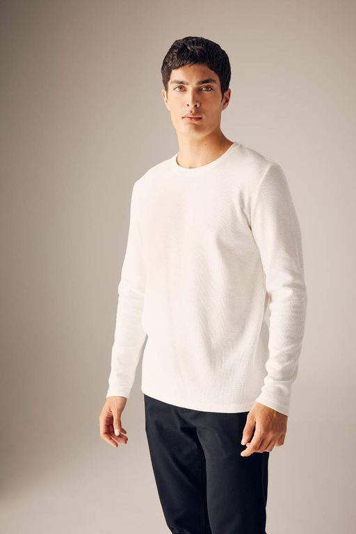 Облегающая футболка с круглым вырезом и вафельным рисунком - Defacto фото 2