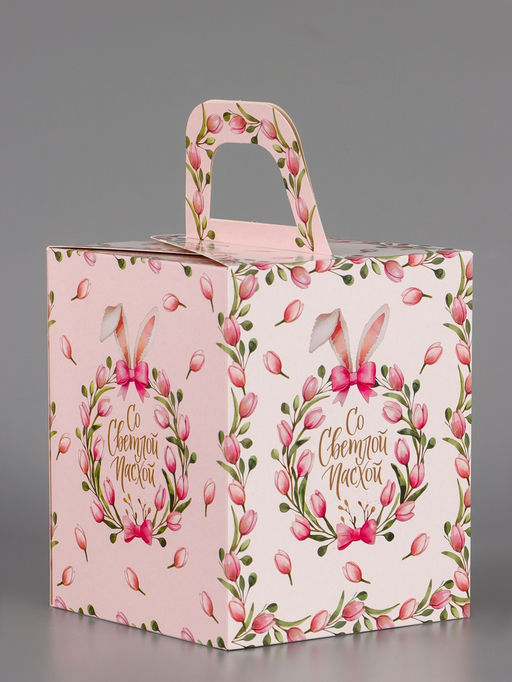 Цена за 5 шт. Коробка подарочная пасхальная с окном Тюльпаны, розовый, 15?15?18 см - UPAK LAND фото 3