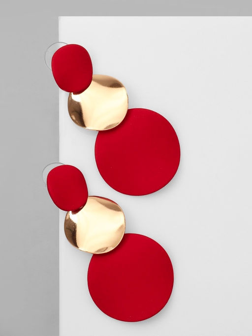 Серьги металл Азелия круги, трио, цвет красный в золоте