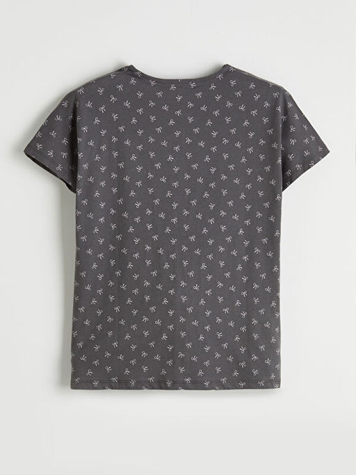 V Yaka Fiyonk Bask?l? Hamile Pijama Tak?m?