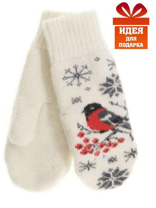 Варежки женские Снегирь и снежинки КРУГ 3472-1 - Рассказовские варежки фото 6