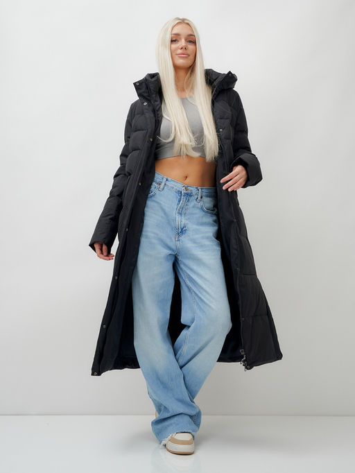 Пальто утепленное стеганное зимнее с капюшоном женское черного цвета 9620Ch - Mtforce фото 18