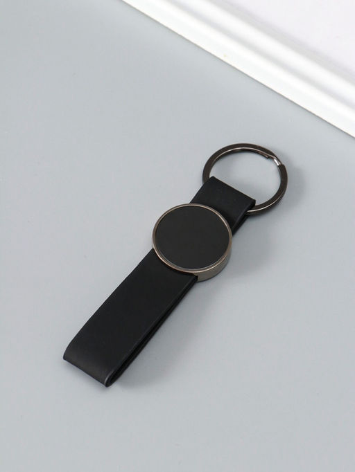 Цена за 2 шт. Брелок для ключей на кольце под нанесение «Ремешок», размер окна d=2.7 см, кожзам, чёрный, 11.3×3×0.7 см