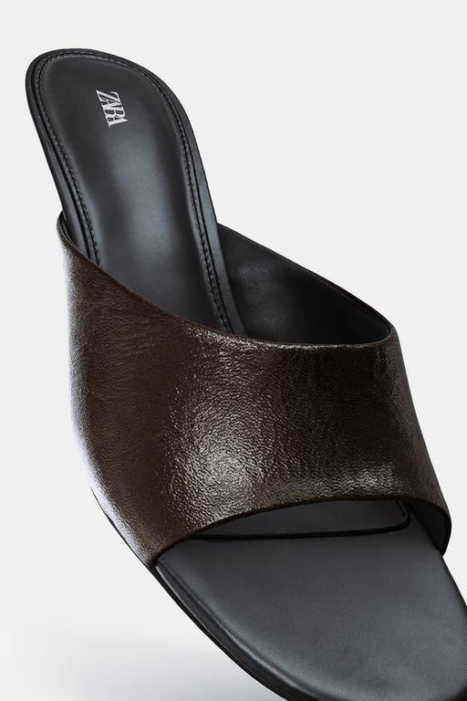 LEATHER KITTEN HEEL SANDALS - Zara фото 8