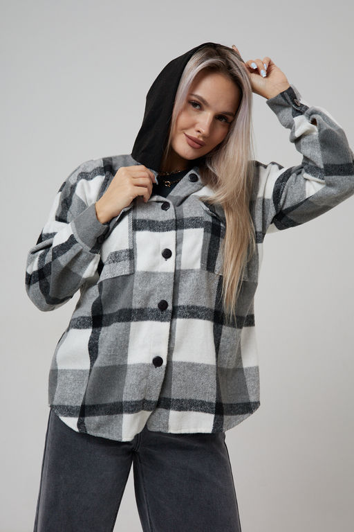 Рубашка женская в клетку с капюшоном РЖКК-01