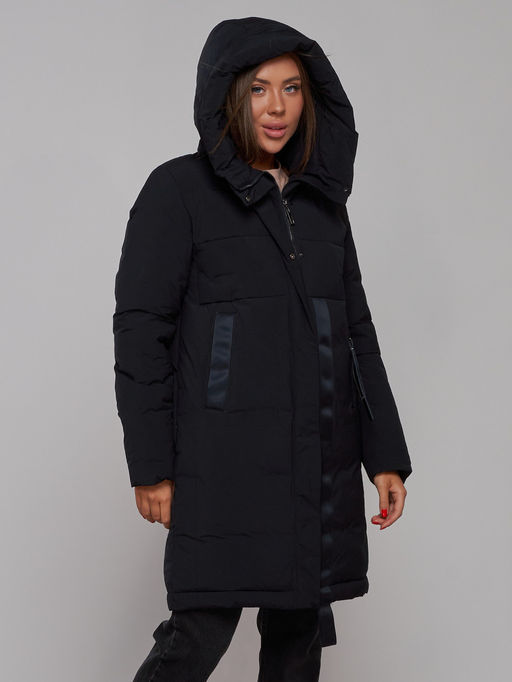 Пальто утепленное молодежное зимнее женское черного цвета 59018Ch - Mtforce фото 8